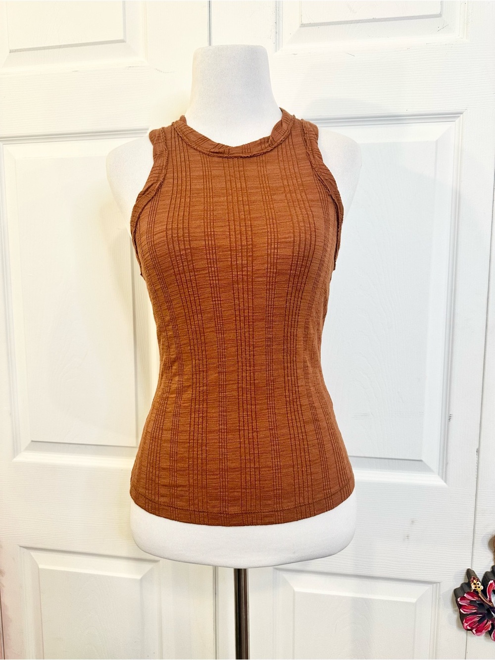 Pilcro Anthropologie Rust Brown Ribbed Tank Top